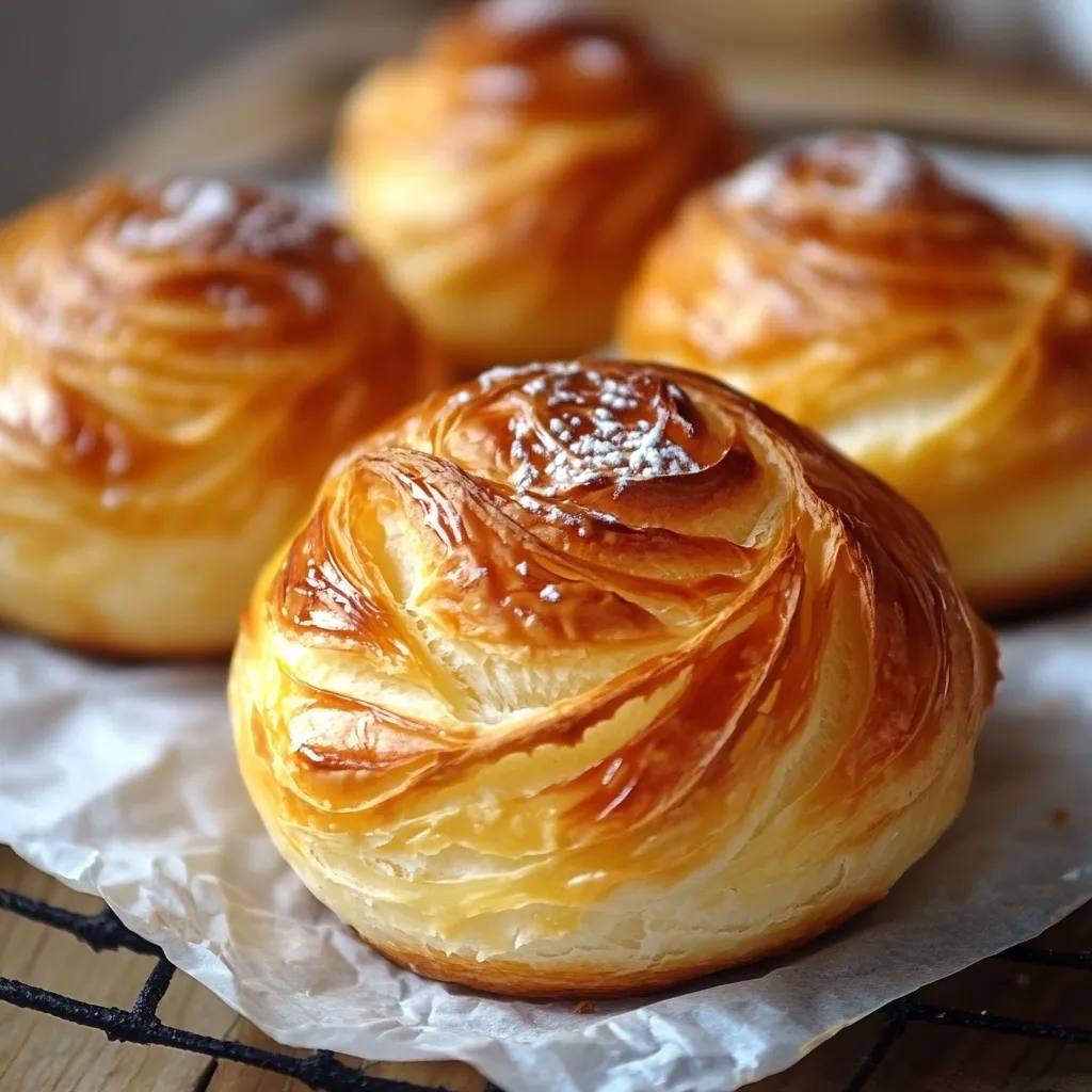 Brioches au yaourt dorées et moelleuses, disposées sur une assiette avec une texture légère et aérée, idéales pour le petit-déjeuner.