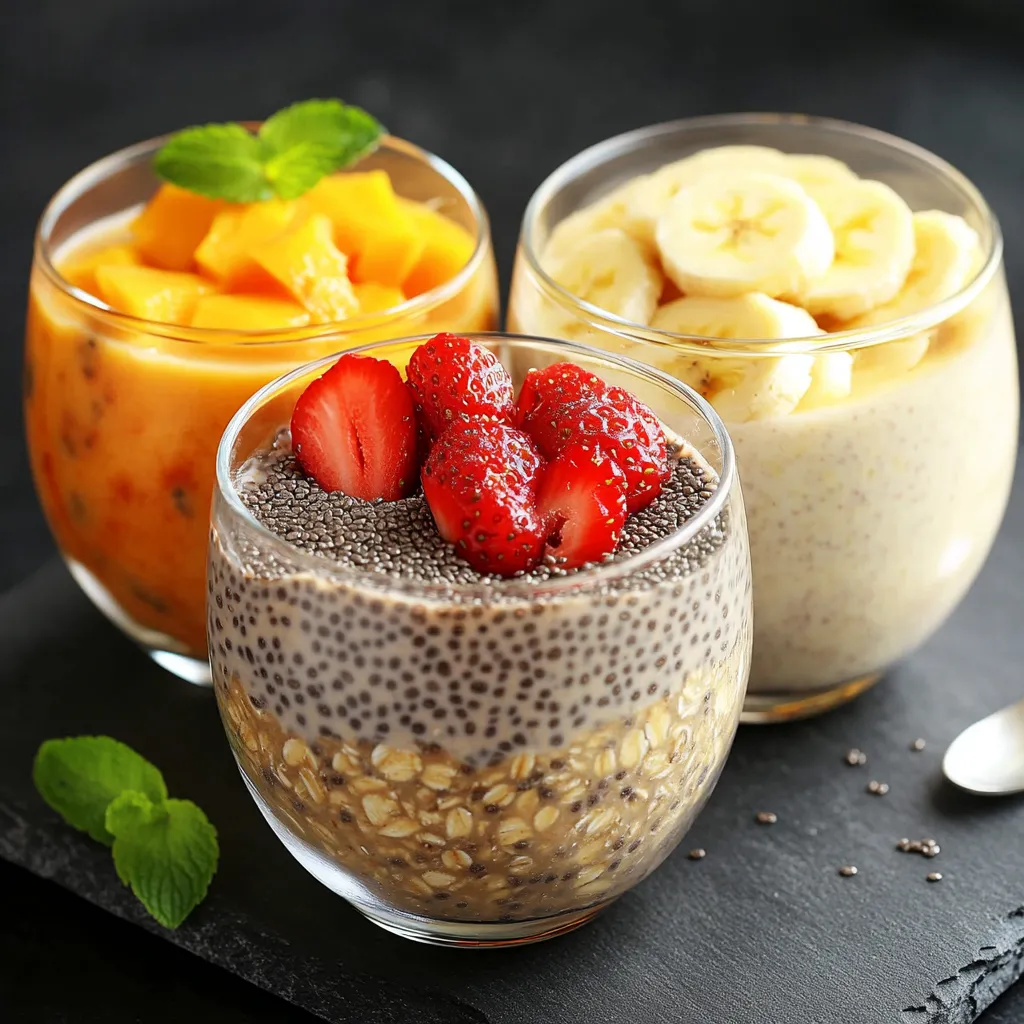 Bol de pudding de chia et avoine garni de fruits frais et de graines, parfait pour un petit-déjeuner équilibré et sain.