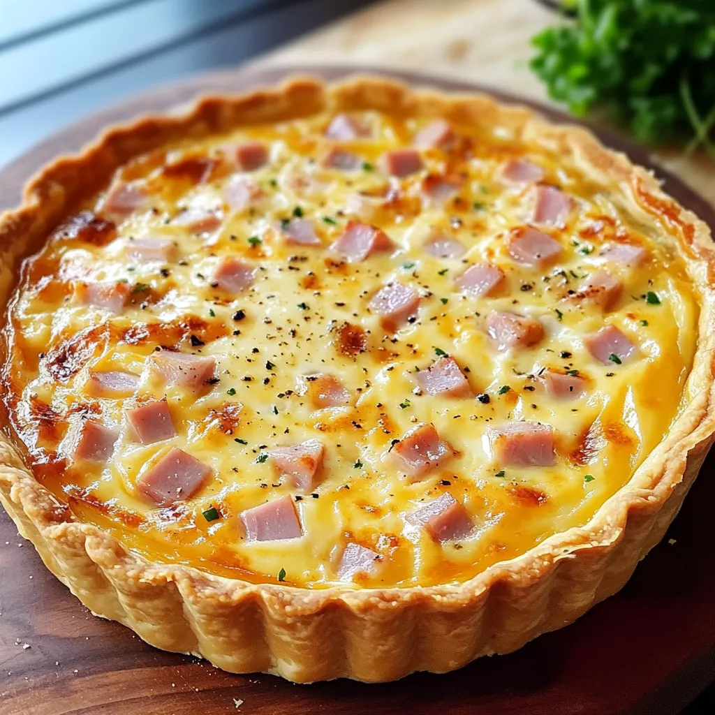 Part de quiche légère au jambon et fromage à raclette sans pâte, servie avec une salade verte.