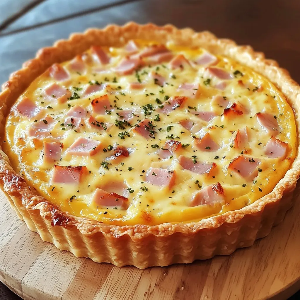 Part de quiche légère au jambon et fromage à raclette sans pâte, servie avec une salade verte.