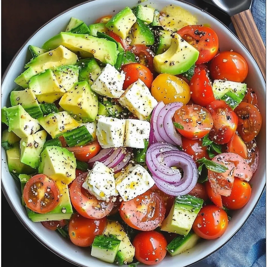 Salade fraîche et saine composée de concombre, avocat, tomates cerises, roquette et graines de chia, parfaite pour une digestion légère.