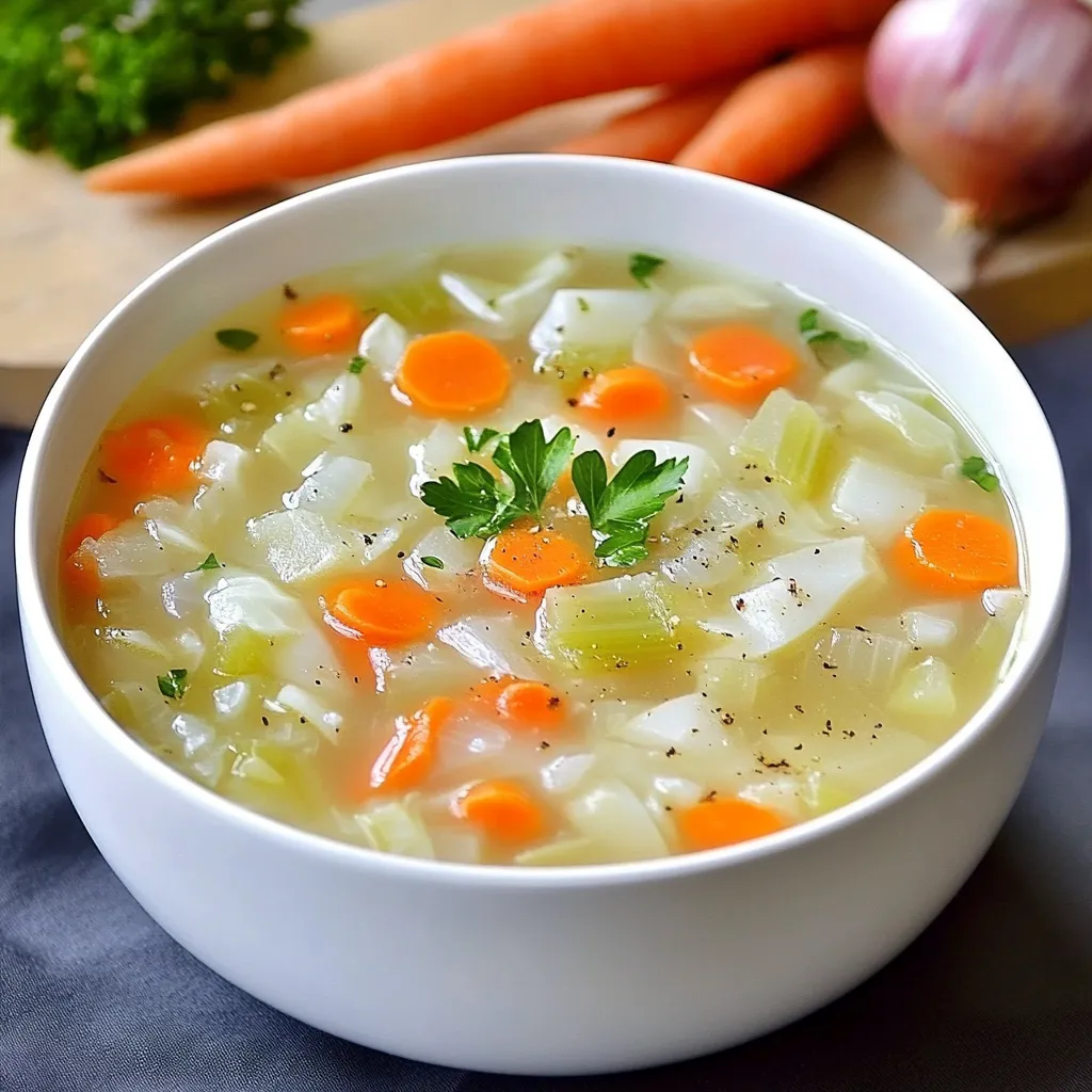 Soupe légère brûle-graisse servie dans un bol, garnie de persil frais.