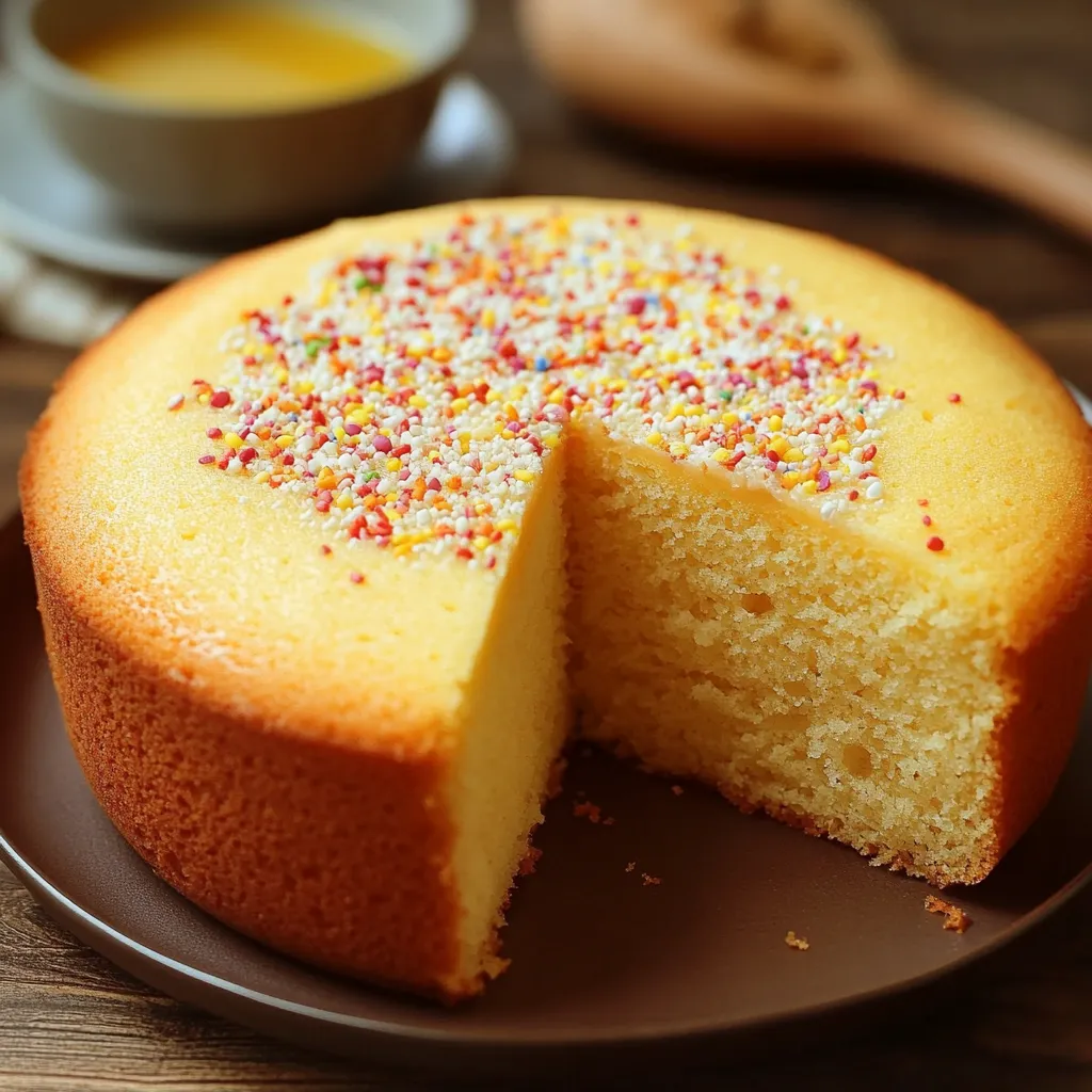 Gâteau à la vanille sans œufs moelleux et doré sorti du four