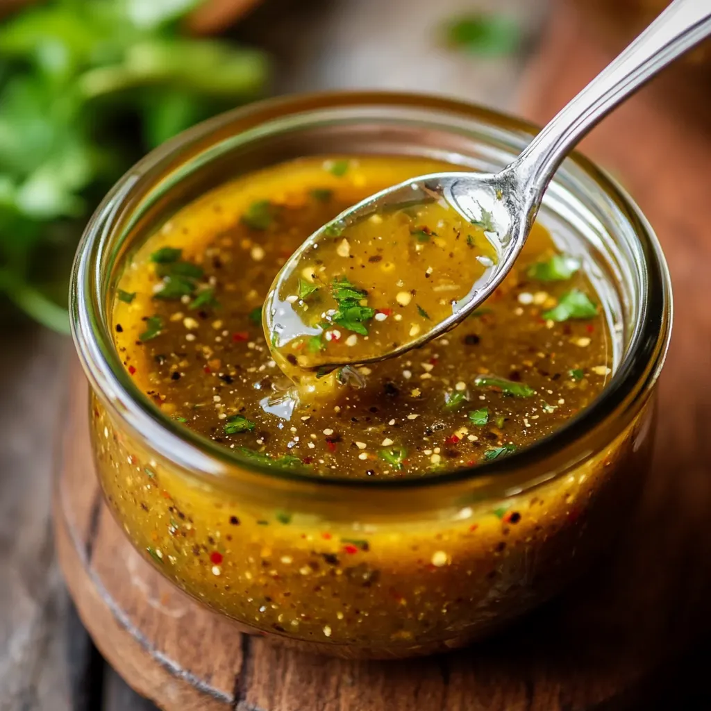 Vinaigrette maison rapide dans un bocal en verre avec huile d'olive, moutarde et miel.