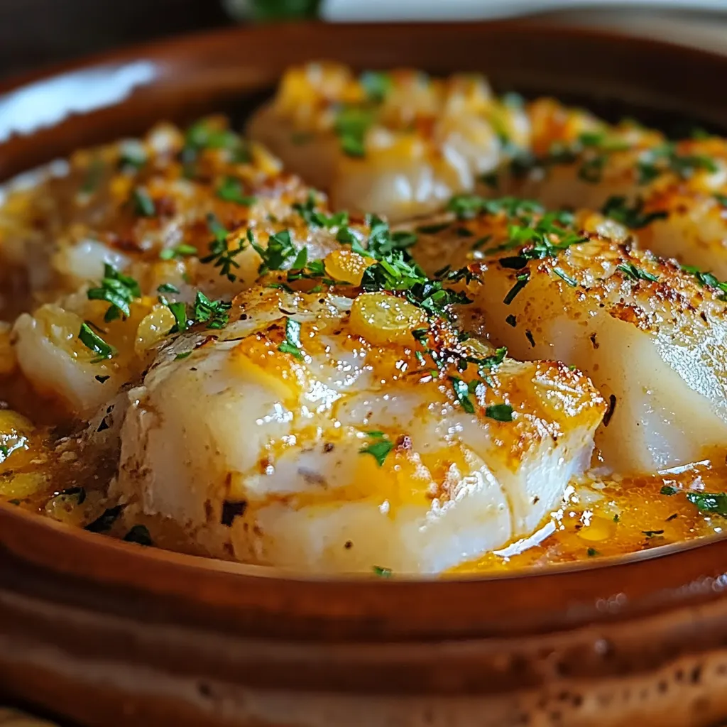 Gratin de morue à la portugaise avec œufs durs et olives noires, servi chaud dans un plat à gratin