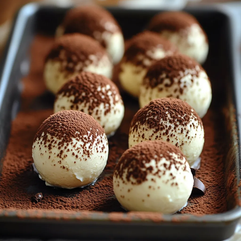 billes de tiramisu roulées dans du cacao, servies sur un plateau