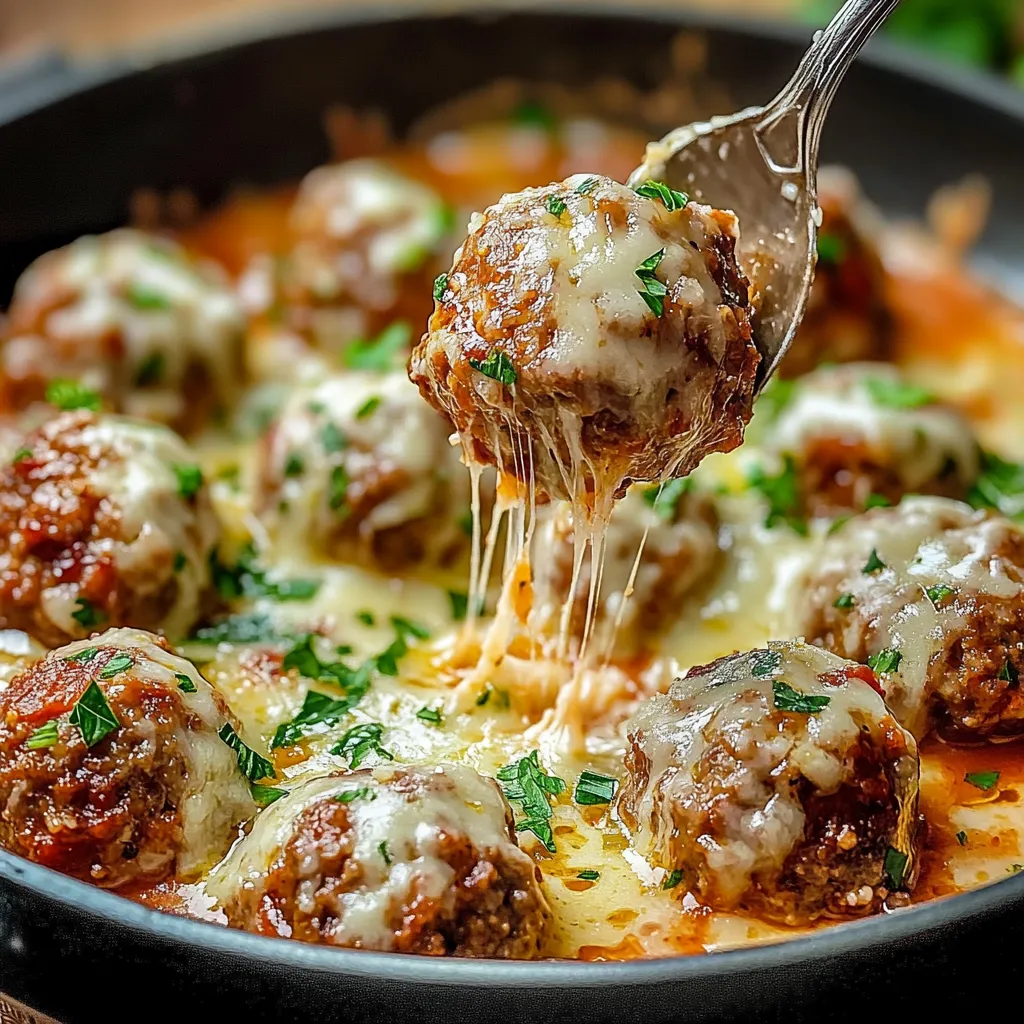 Boulettes de bœuf maison nappées de sauce crémeuse à l’ail et au parmesan servies avec du persil frais