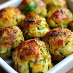 Boulettes de courgettes croustillantes dorées au four, servies avec une sauce au yaourt