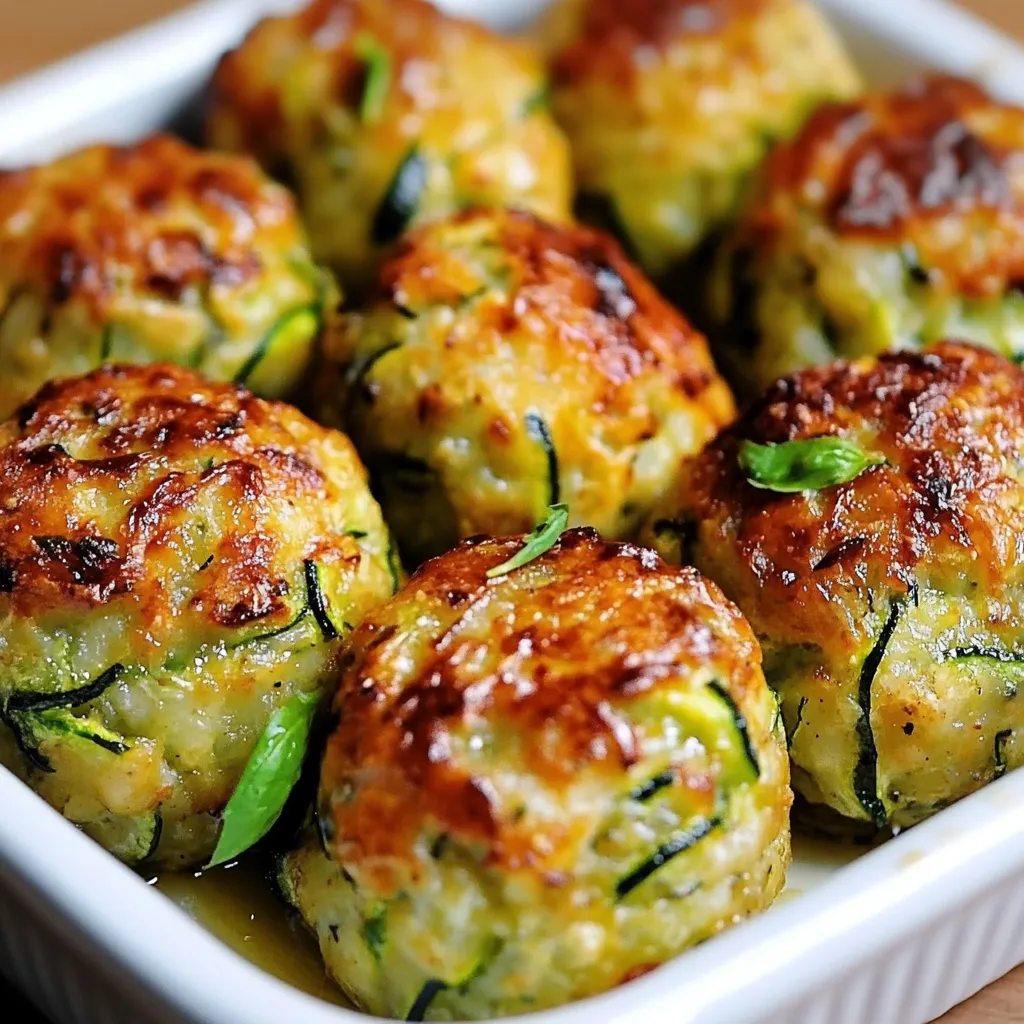 Boulettes de courgettes croustillantes dorées au four, servies avec une sauce au yaourt