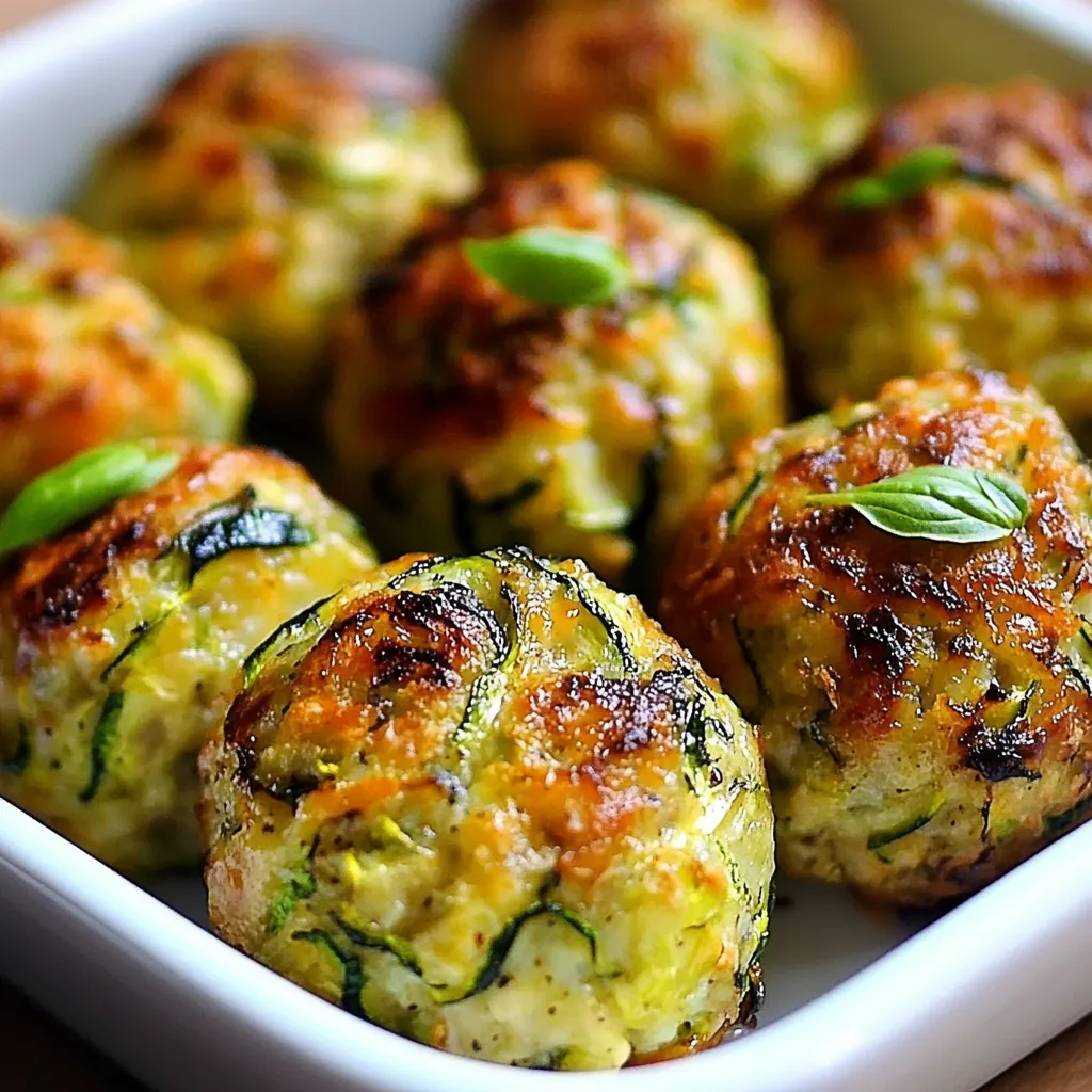 Boulettes de courgettes croustillantes dorées au four, servies avec une sauce au yaourt