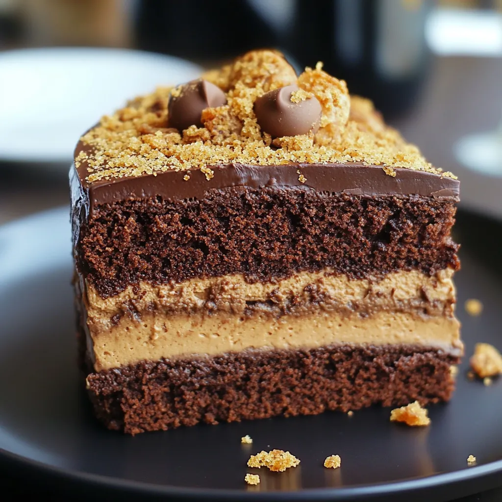 Cake au chocolat et spéculoos moelleux sur une planche en bois
