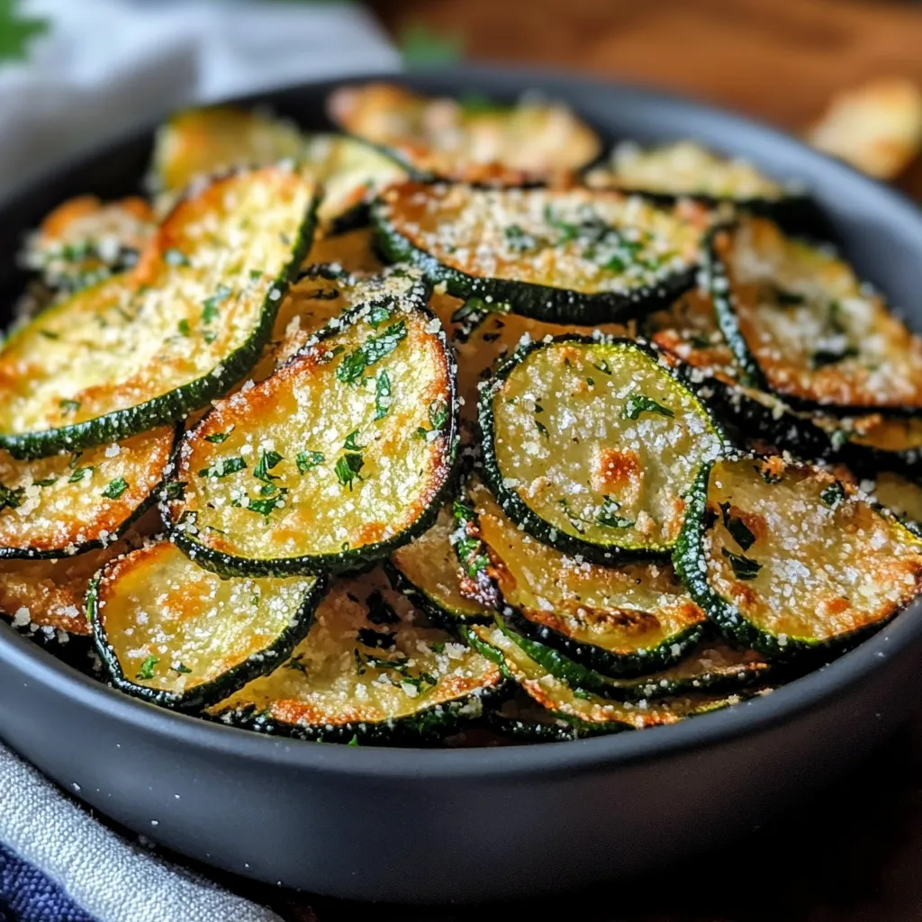Chips de courgettes dorées et croustillantes sur une plaque de cuisson, prêtes à être dégustées.