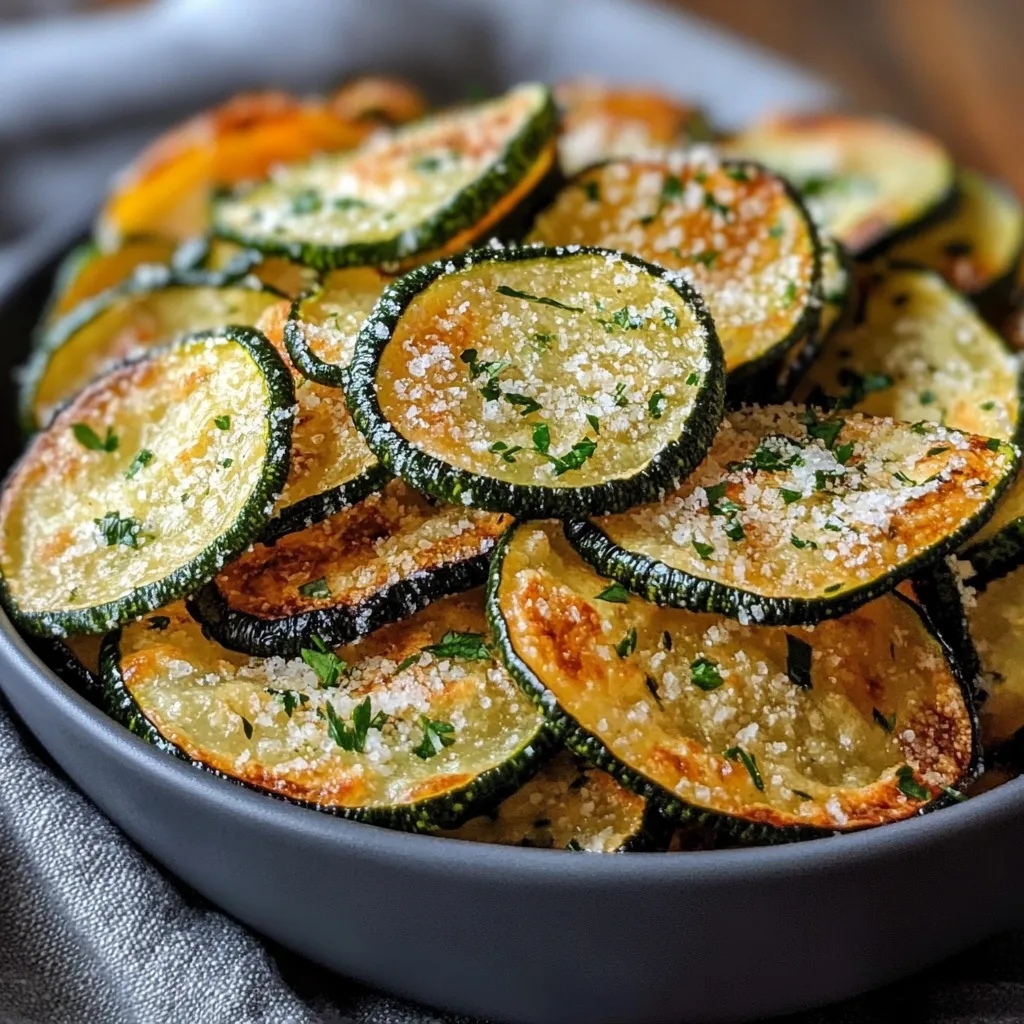 Chips de courgettes dorées et croustillantes sur une plaque de cuisson, prêtes à être dégustées.
