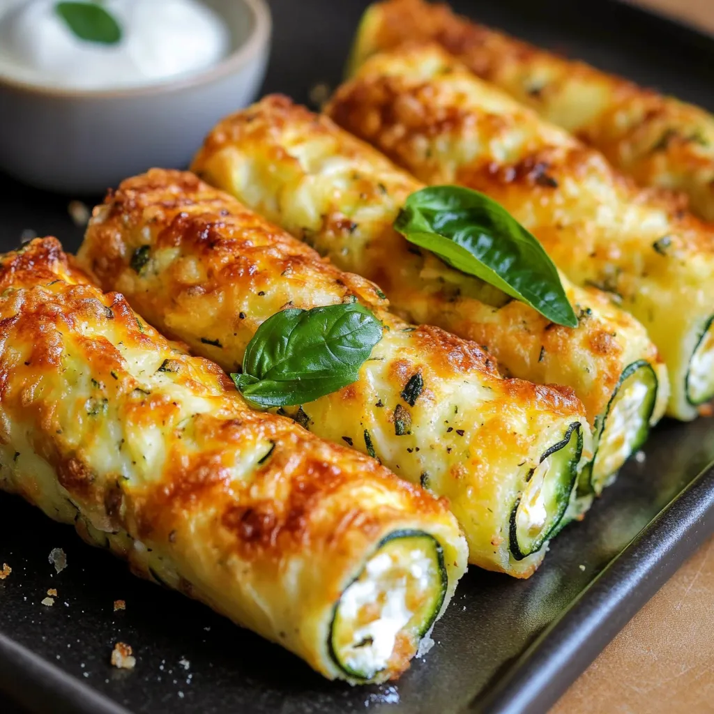 Cigares croustillants aux courgettes, feta et mozzarella sortis du four sur une plaque de cuisson dorée