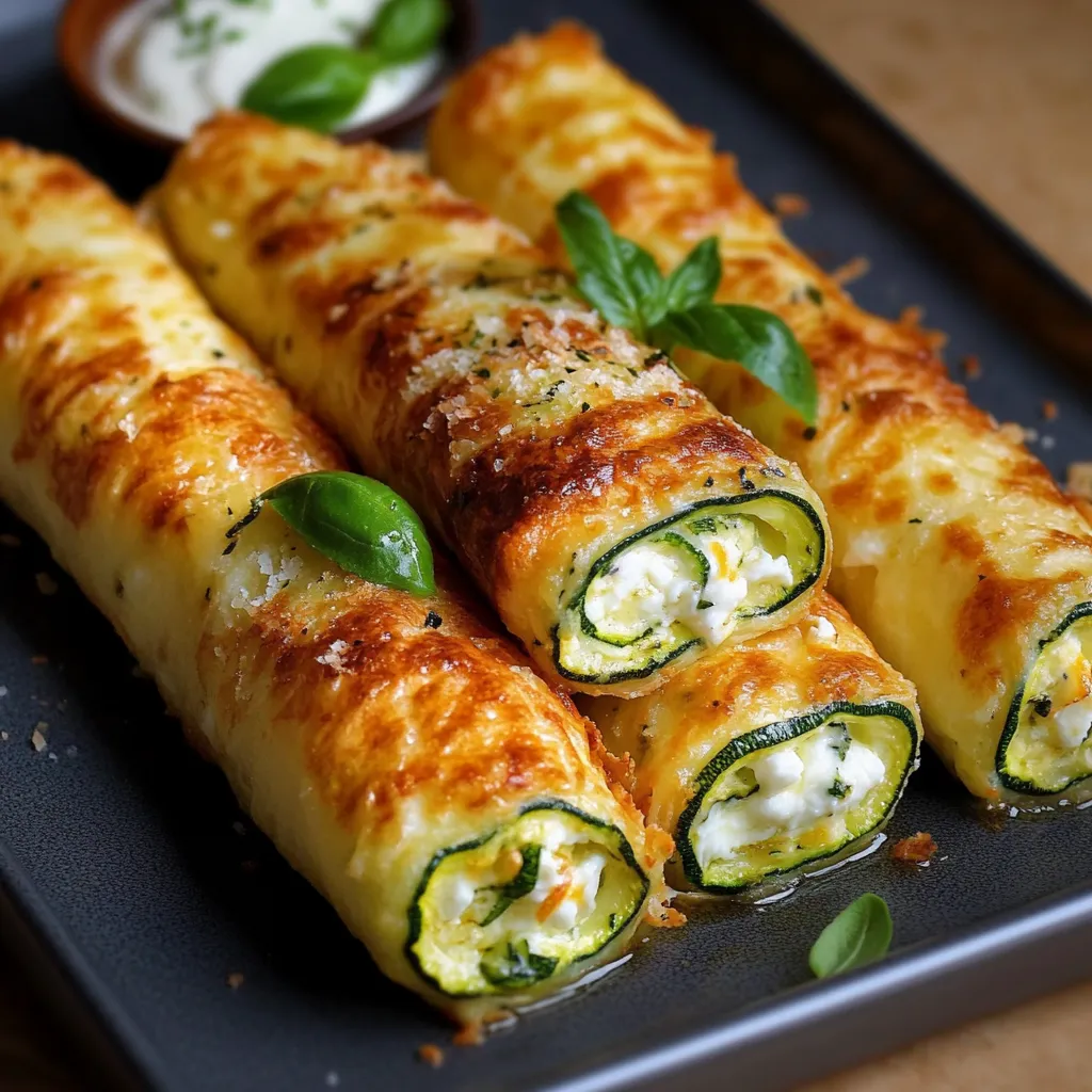 Cigares croustillants aux courgettes, feta et mozzarella sortis du four sur une plaque de cuisson dorée