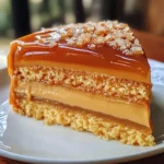 Part de gâteau magique au caramel au beurre salé sur une assiette