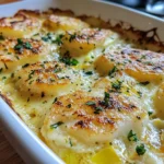 Gratin de cabillaud aux poireaux dans un plat en céramique doré au four