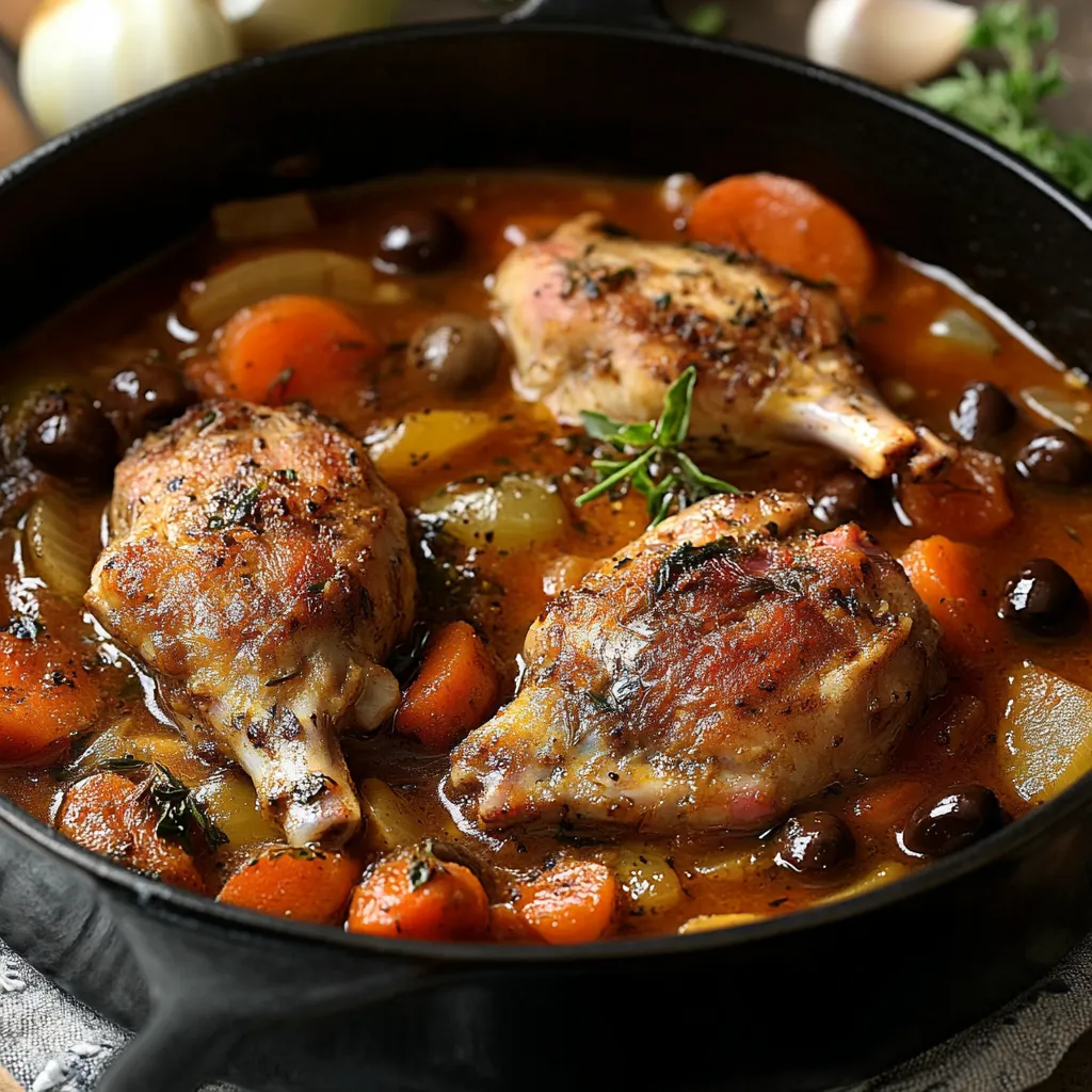 Lapin à l’Italienne doré en cocotte avec romarin, ail et laurier