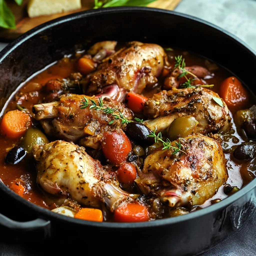 Lapin à l’Italienne doré en cocotte avec romarin, ail et laurier