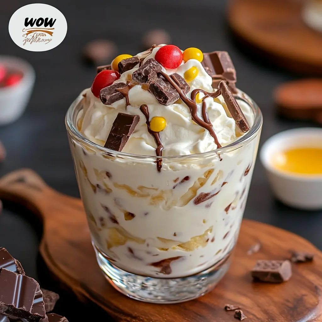 McFlurry maison servi dans une verrine avec éclats de M&M’s et sauce caramel