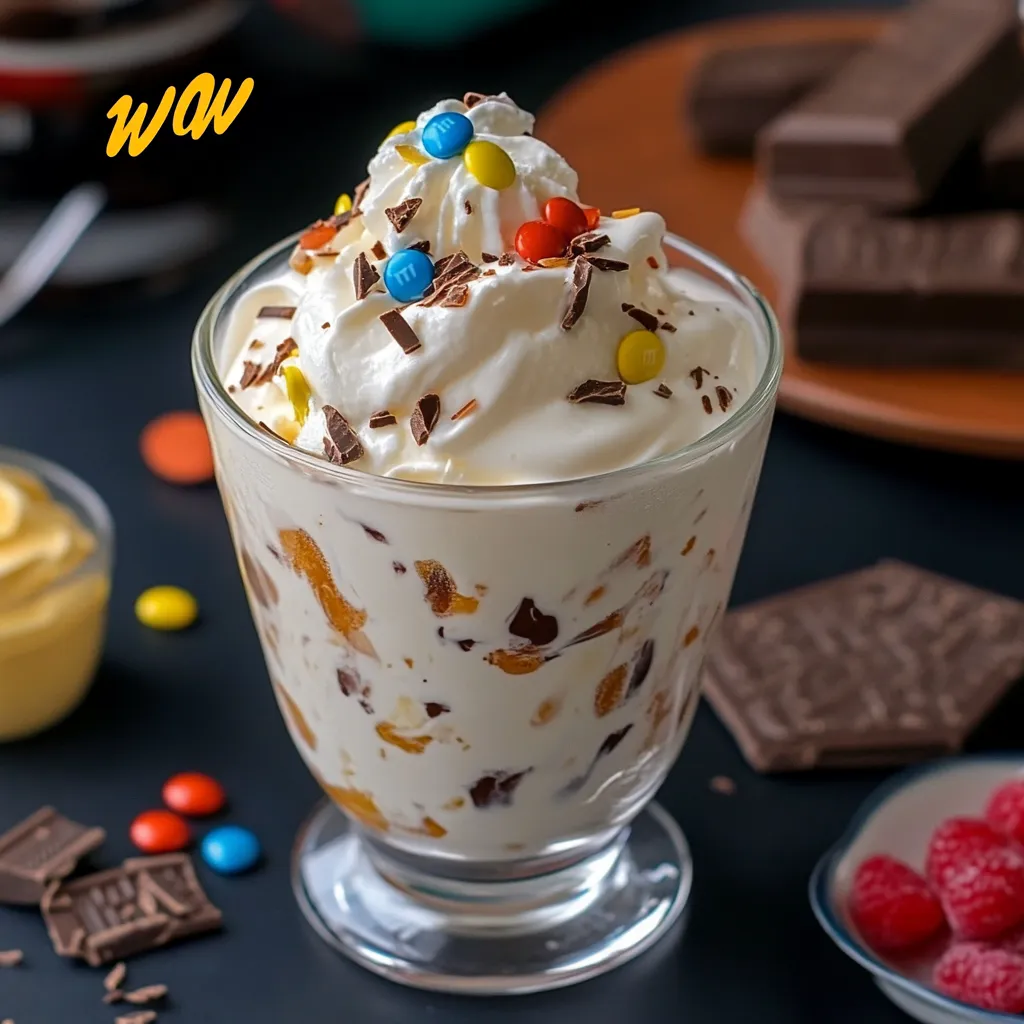 McFlurry maison servi dans une verrine avec éclats de M&M’s et sauce caramel
