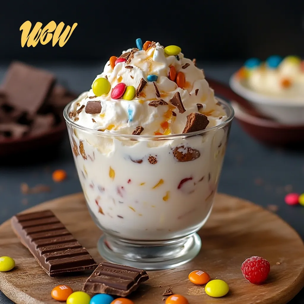 McFlurry maison servi dans une verrine avec éclats de M&M’s et sauce caramel