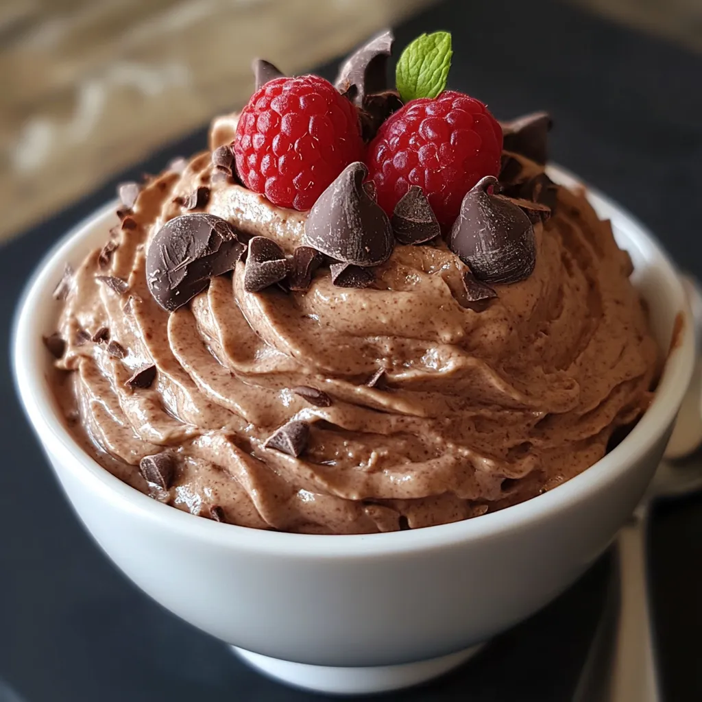 Mousse mascarpone au chocolat servie en verrine, décorée de copeaux de chocolat noir et fruits rouges
