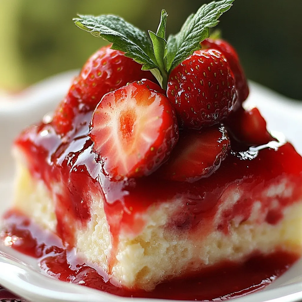 Pouding chômeur aux fraises servi tiède dans un plat en céramique