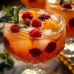 Bol de punch sans alcool aux jus tropicaux, décoré de fruits frais et servi dans des verres transparents