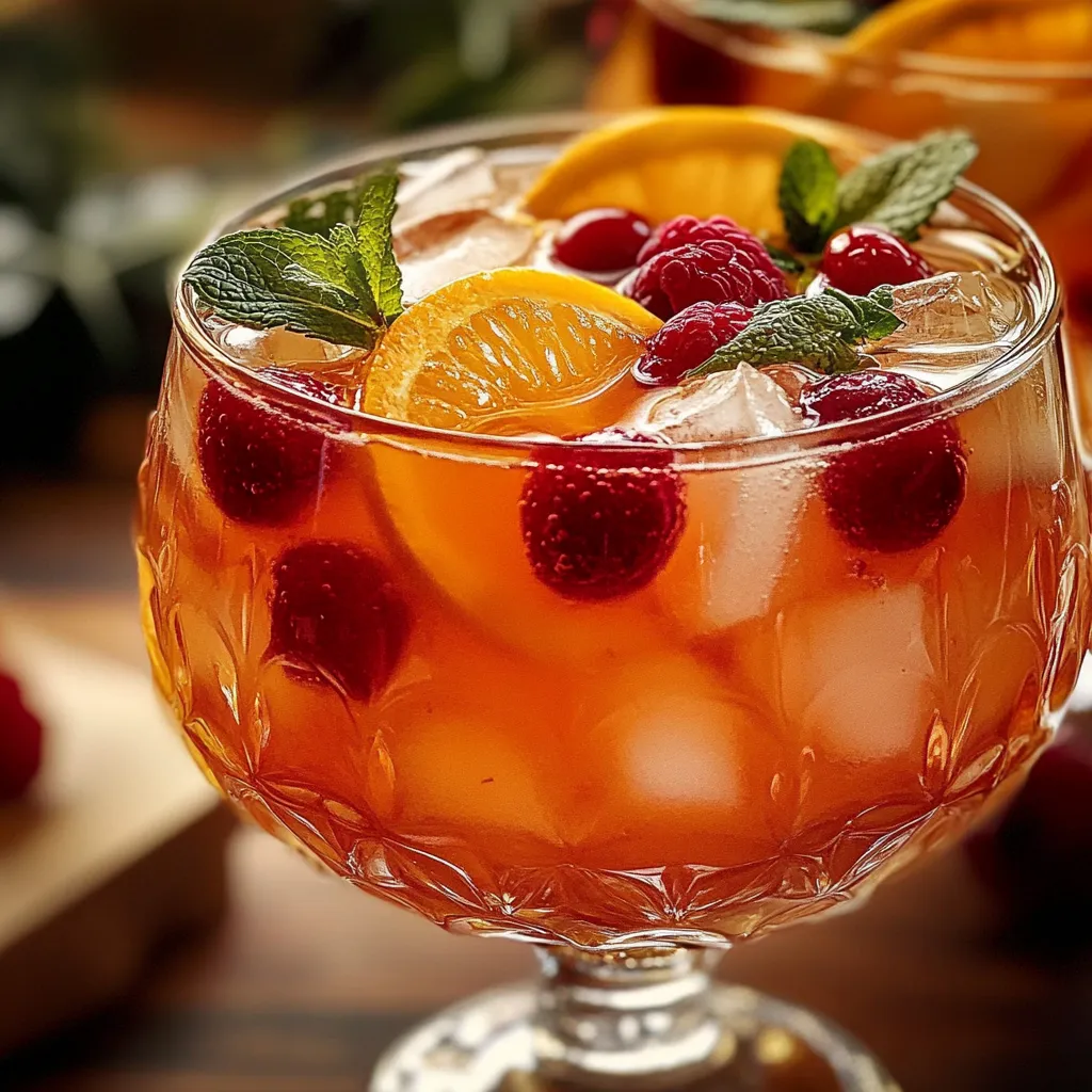 Bol de punch sans alcool aux jus tropicaux, décoré de fruits frais et servi dans des verres transparents