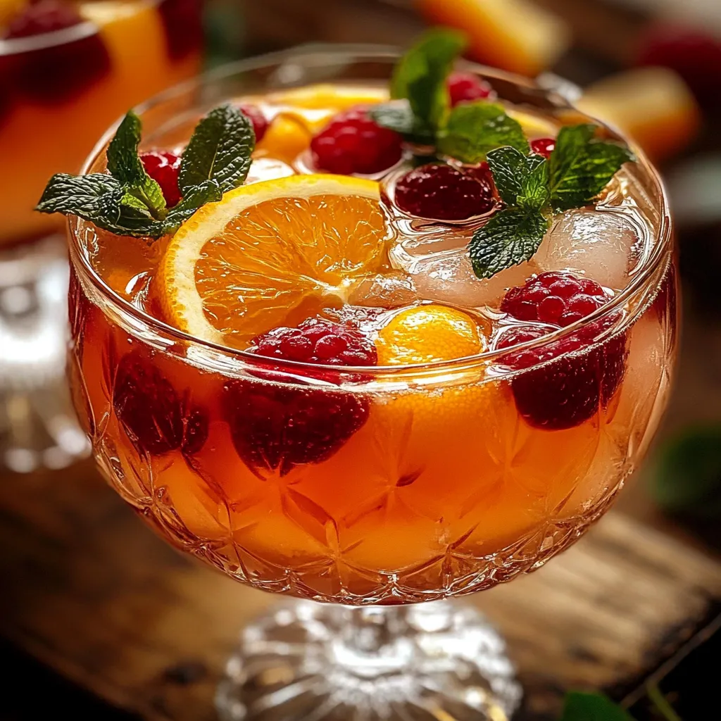 Bol de punch sans alcool aux jus tropicaux, décoré de fruits frais et servi dans des verres transparents