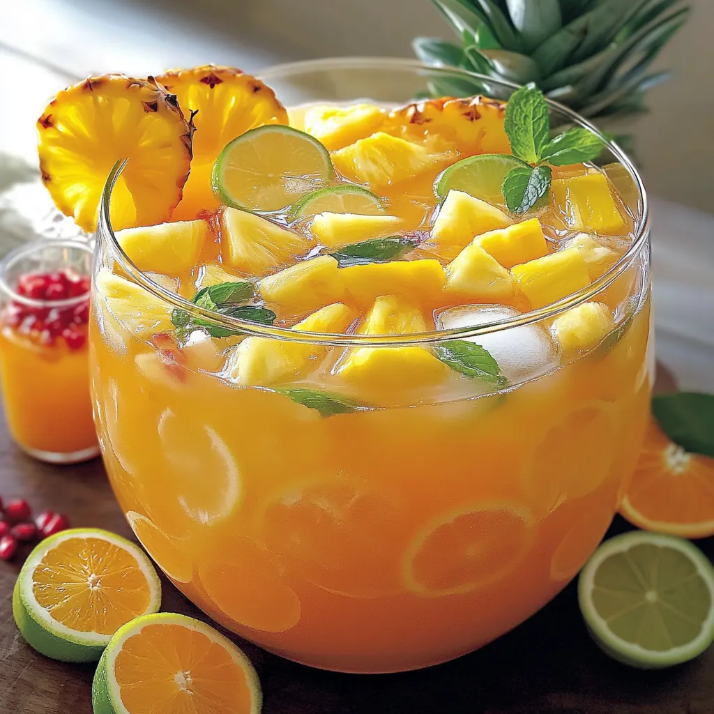 Verres de punch tropical à base d’ananas et limonade avec rondelles d’orange