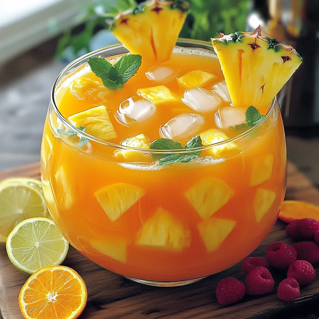 Verres de punch tropical à base d’ananas et limonade avec rondelles d’orange