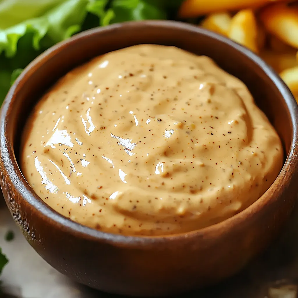 Sauce maison façon Big Mac servie dans un petit bol blanc avec une cuillère