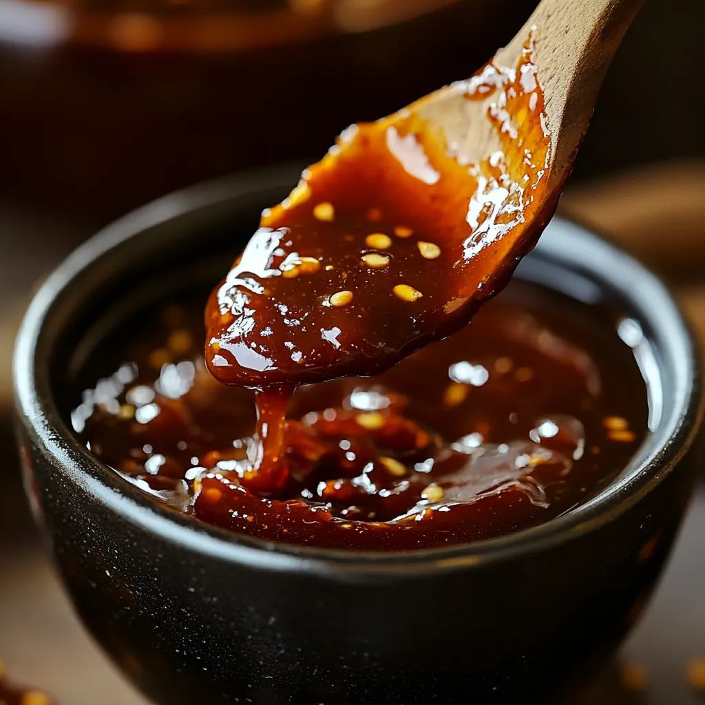 Sauce barbecue à l’érable maison servie dans un petit pot en verre sur une planche à découper