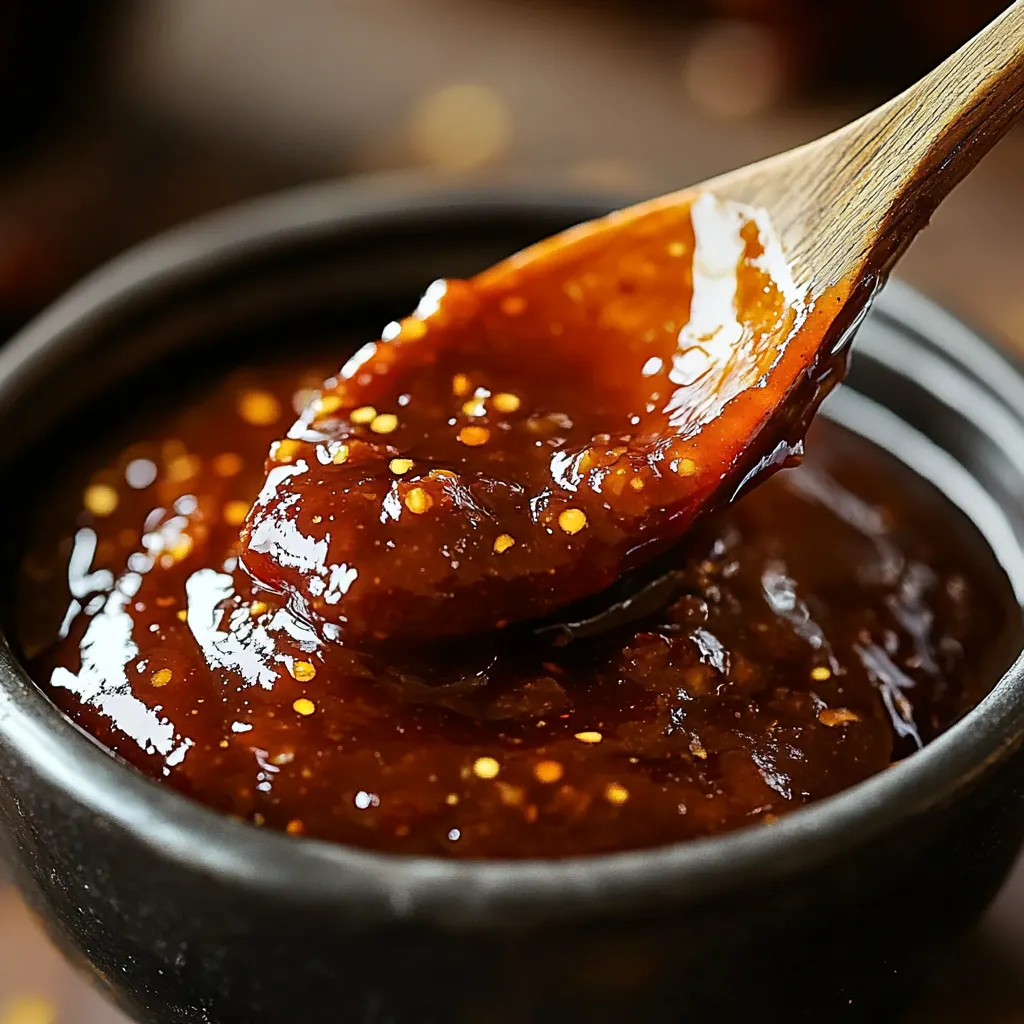 Sauce barbecue à l’érable maison servie dans un petit pot en verre sur une planche à découper