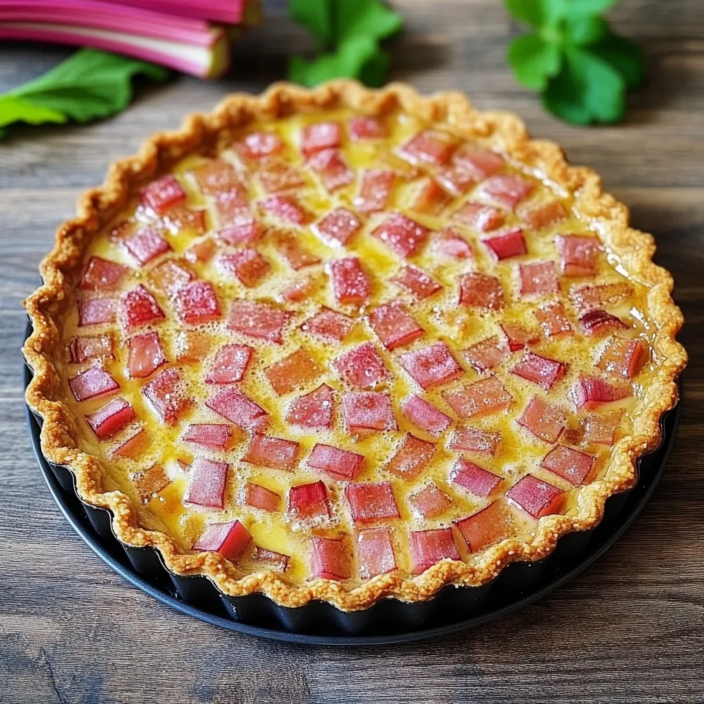 Tarte à la rhubarbe maison avec pâte dorée et crème fondante