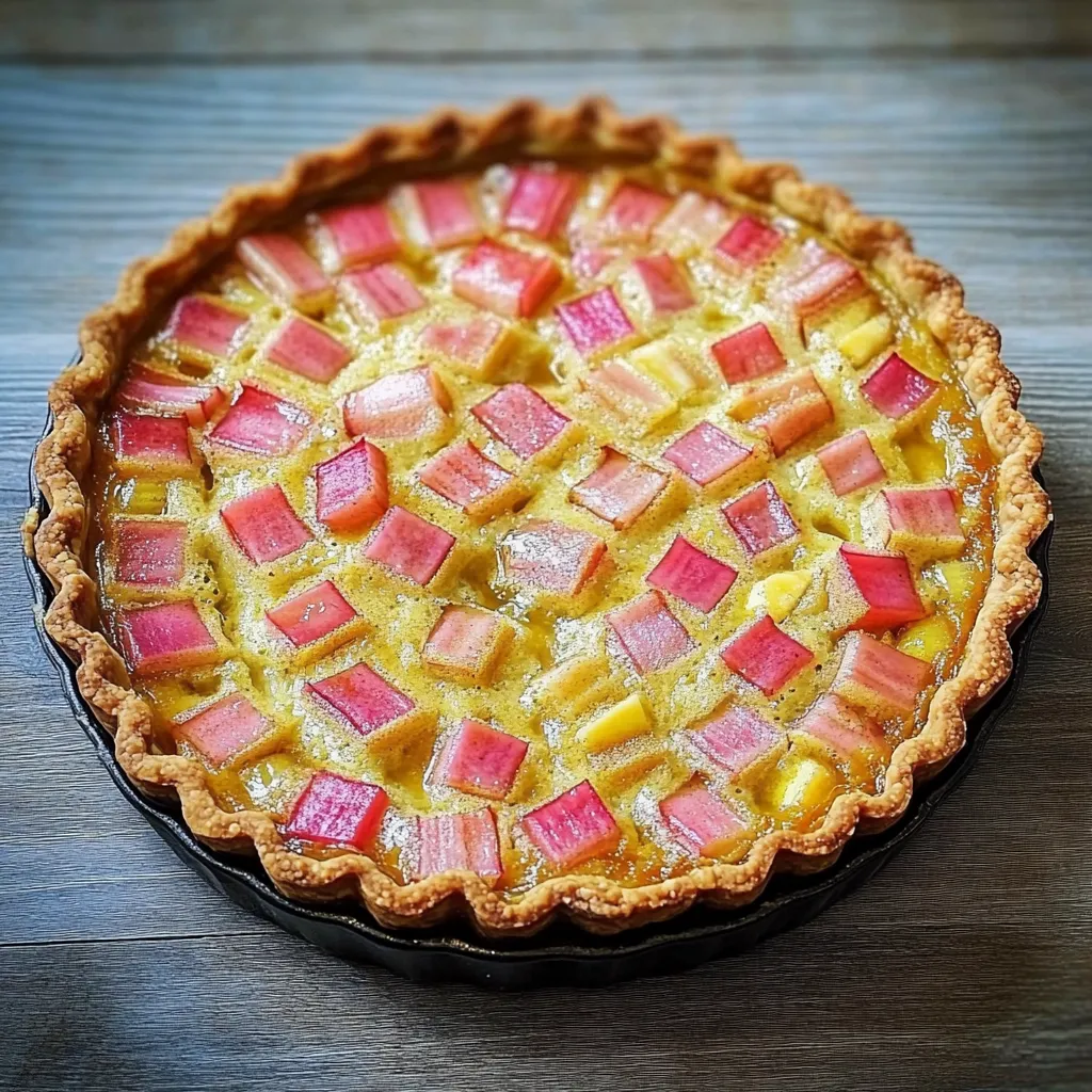 Tarte à la rhubarbe maison avec pâte dorée et crème fondante