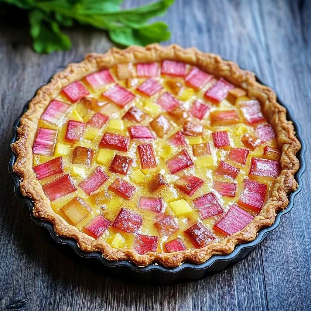 Tarte à la rhubarbe maison avec pâte dorée et crème fondante
