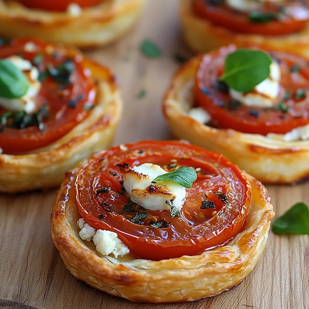 Tartelettes individuelles à la pâte feuilletée garnies de chorizo, tomates fraîches et fromage de chèvre fondu