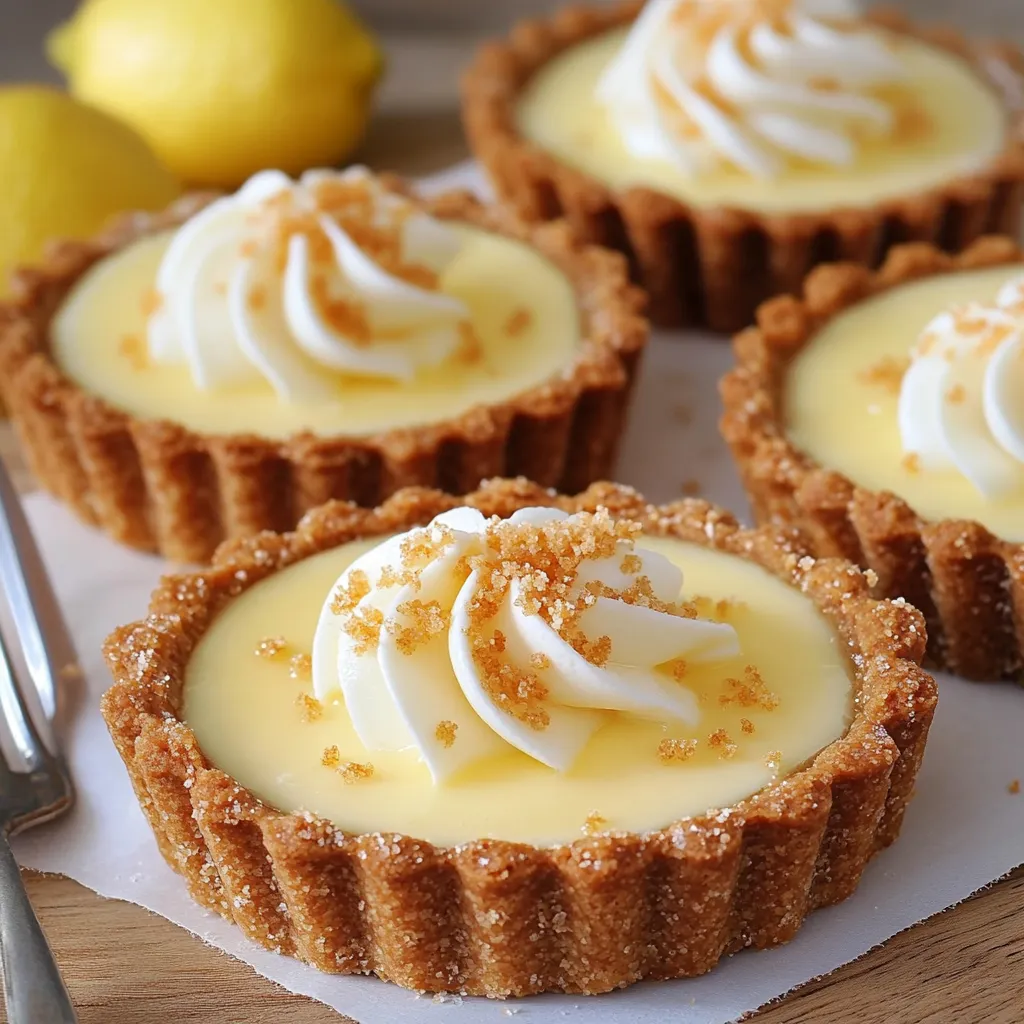 Tartelettes au citron avec croûte de spéculoos servies sur une assiette