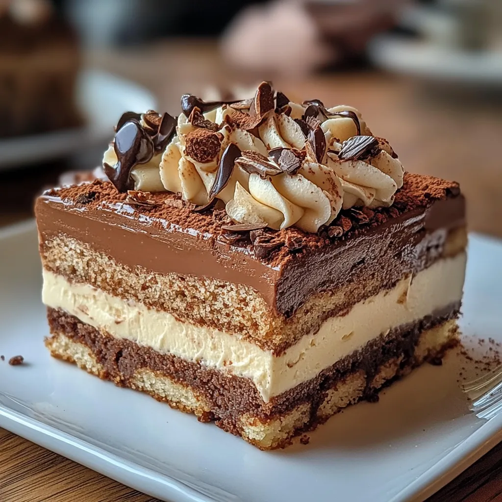 Tiramisu Kinder Bueno présenté en verrines, décoré de cacao et morceaux de Kinder