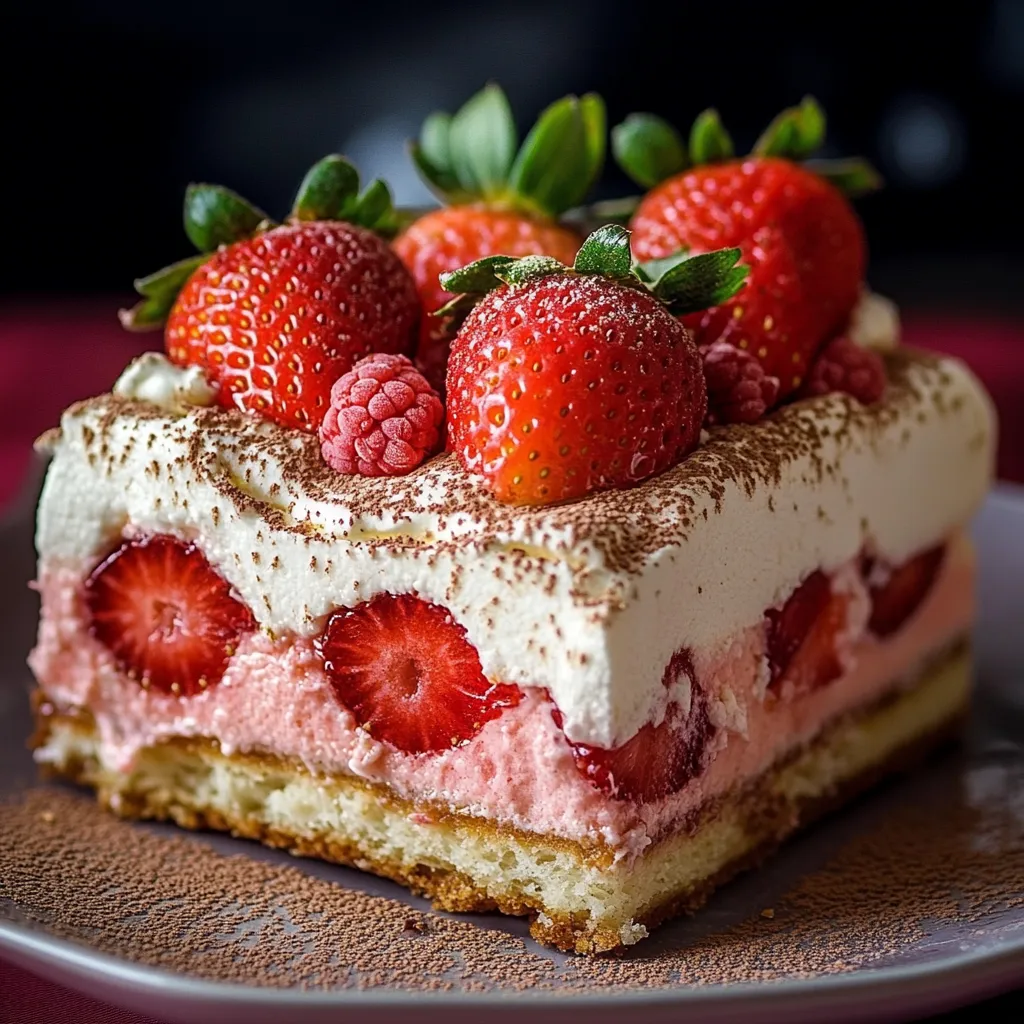 Tiramisu à la fraise en verrine avec biscuits roses de Reims