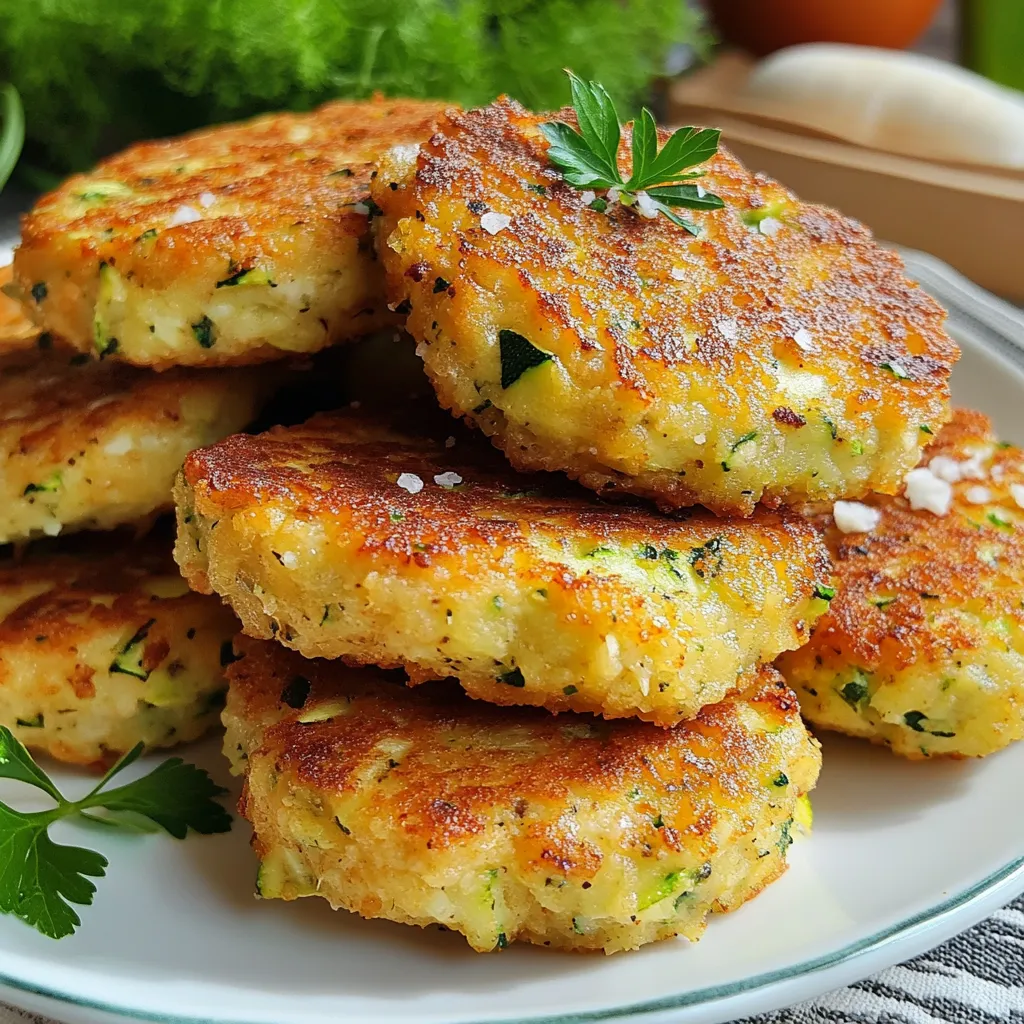 Beignets dorés de poulet et courgettes servis chauds sur une assiette en céramique.