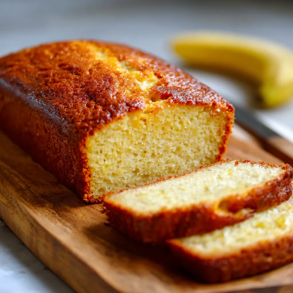 Cake sans beurre ni sucre, moelleux à base de bananes, sur une grille de refroidissement.