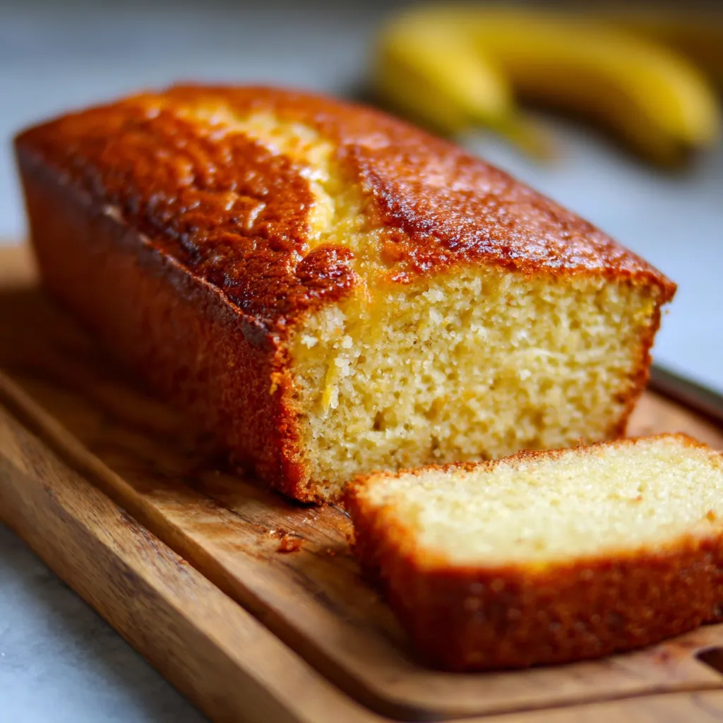 Cake sans beurre ni sucre, moelleux à base de bananes, sur une grille de refroidissement.