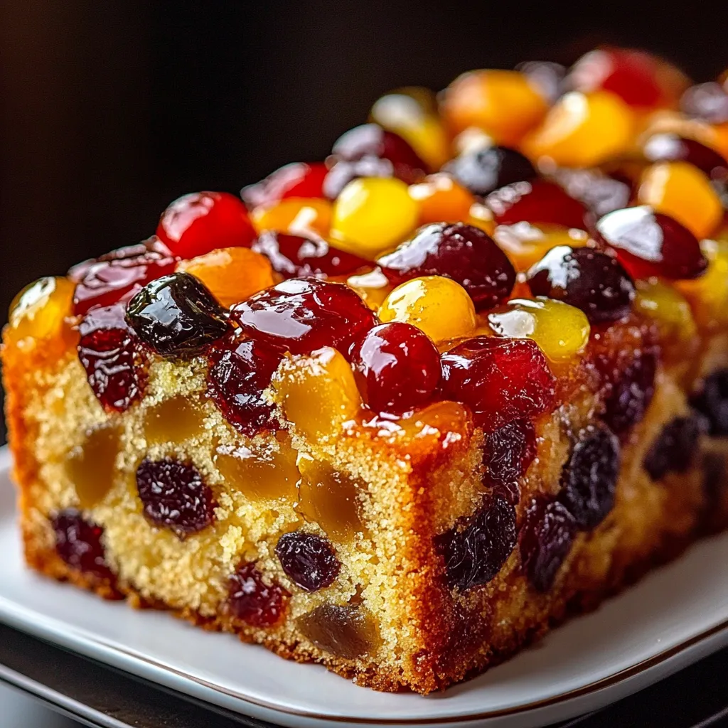 Cake aux fruits confits moelleux de Pierre Hermé tranché sur une planche en bois