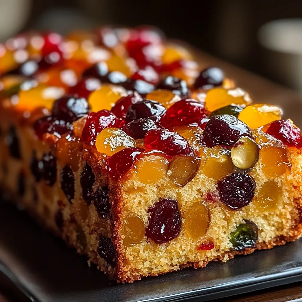 Cake aux fruits confits moelleux de Pierre Hermé tranché sur une planche en bois