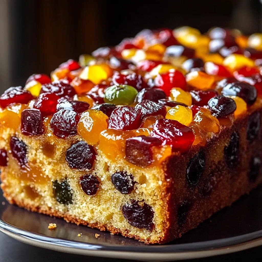 Cake aux fruits confits moelleux de Pierre Hermé tranché sur une planche en bois