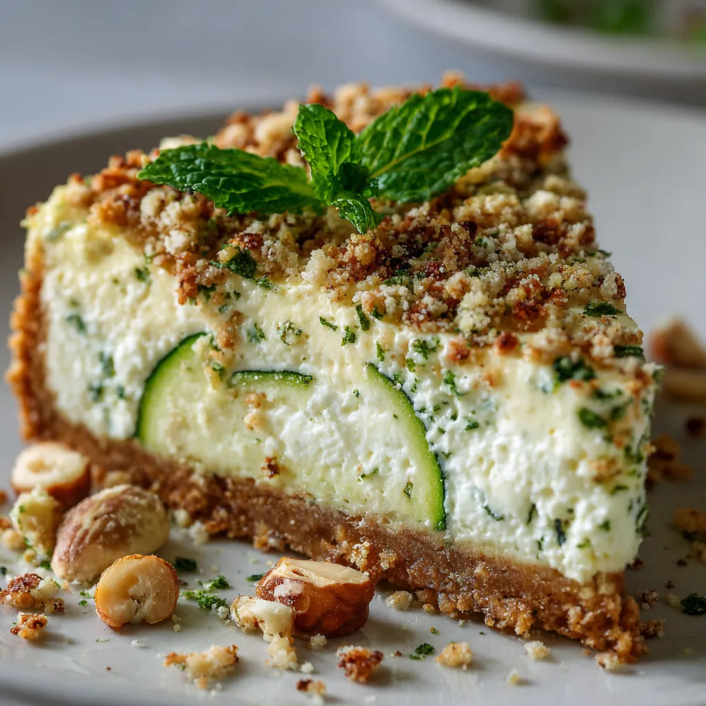 cheesecake salé courgette menthe avec crumble de noisettes croustillant